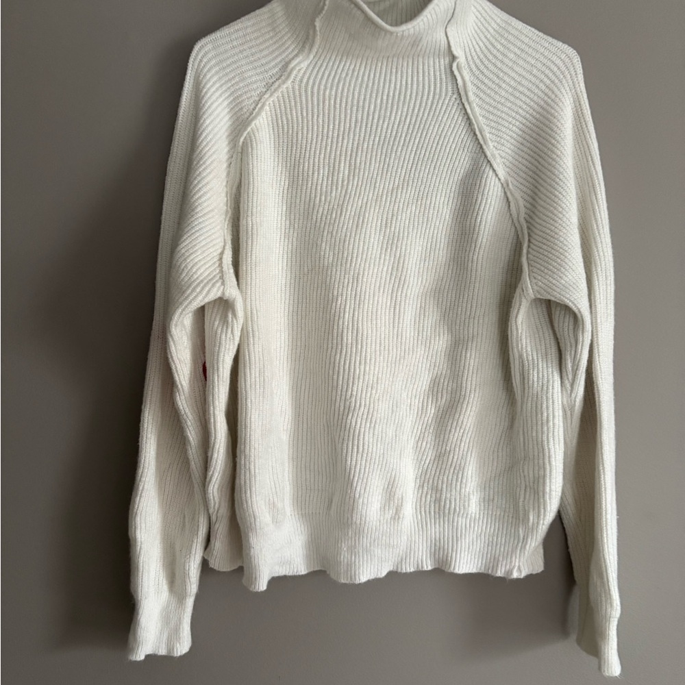 White Women's Sweater with heart Elbow Patches